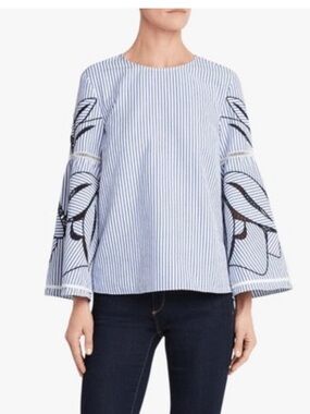Tanya Taylor Pin Stripe Bell Sleeve Top Size 2